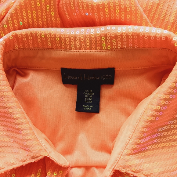 House of Harlow 1960 Shimmering Sequin Orange Long Sleeve Dress - Picture 11 of 11